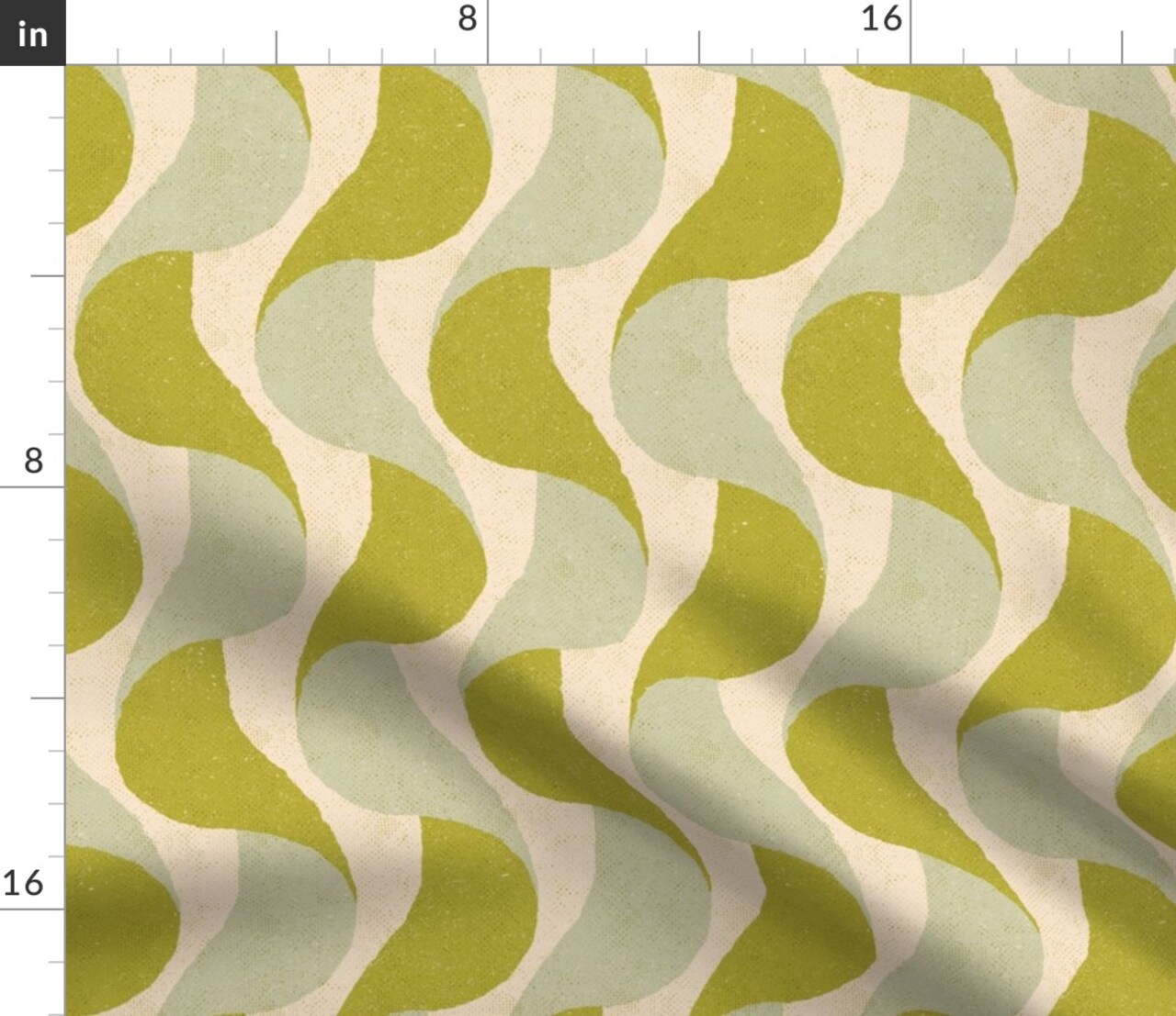 Retro Green Cream Bold Geometric 70S Groovy Earth Tones Swirls Custom Printed Fabric by Spoonflower Various Fabrics by the Yard or Fat Quarter